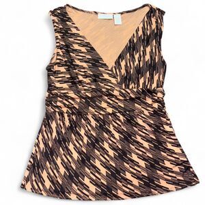 y2K Geometric Print Rayon V-Neck Flowy Sleeveless Blouse size L